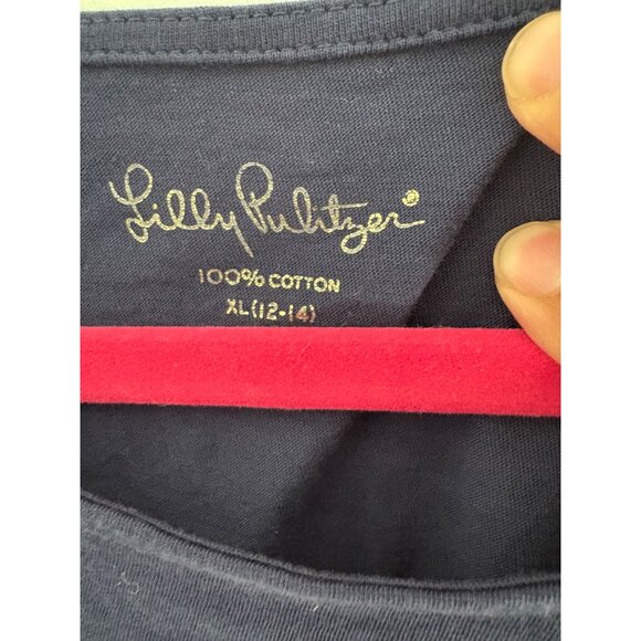 Lilly Pulitzer Kids‎ 12-14 XL Ruffled Long Sleeve Navy Blue Tunic 100% Cotton - Picture 3 of 5